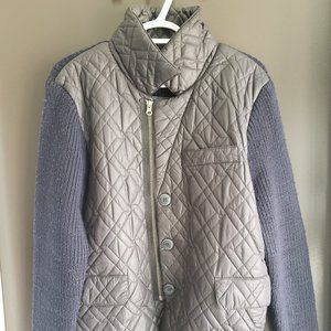 Zara Man Large Blue Sweater With Quilted Chest, Zip Up and Buttons